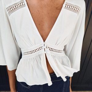 ZARA Women’s Lace Insert Short Blouse in White